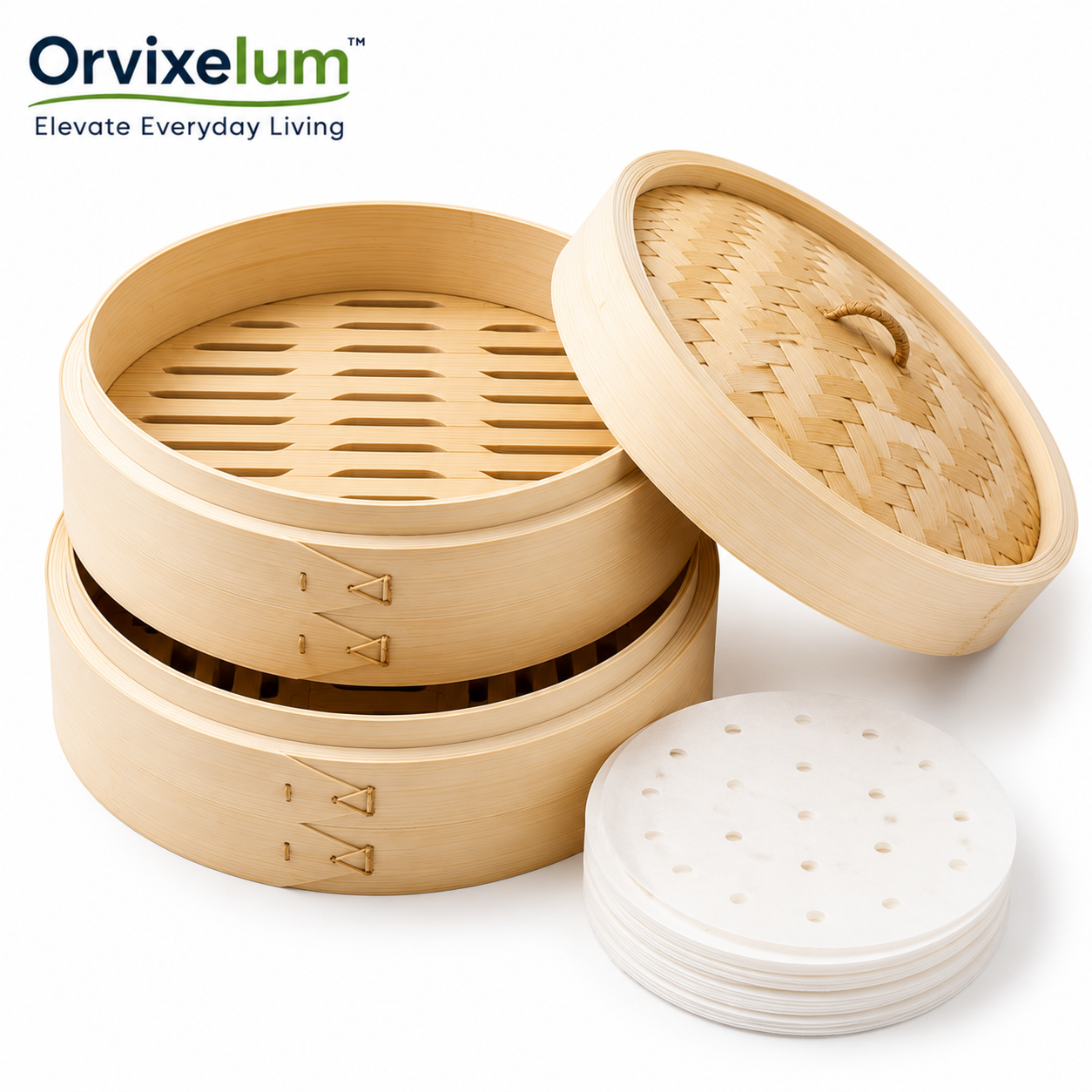 Orvixelum™ SteamFlow Bamboo Steamer Basket Set