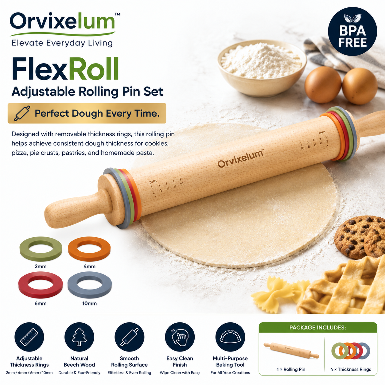 Orvixelum™ FlexRoll Adjustable Rolling Pin Set