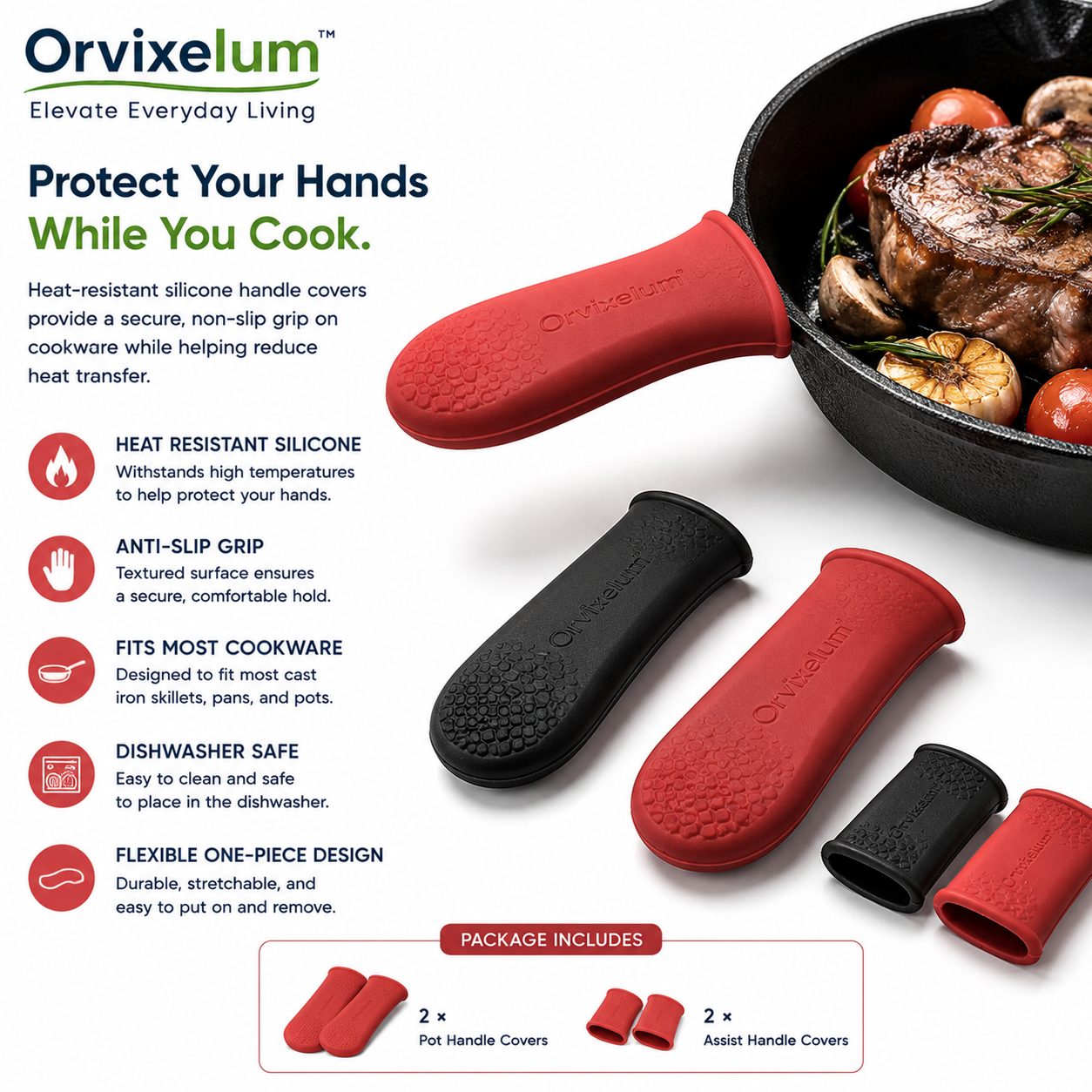 Orvixelum™ FlipGrip Silicone Pot Handle Cover Set